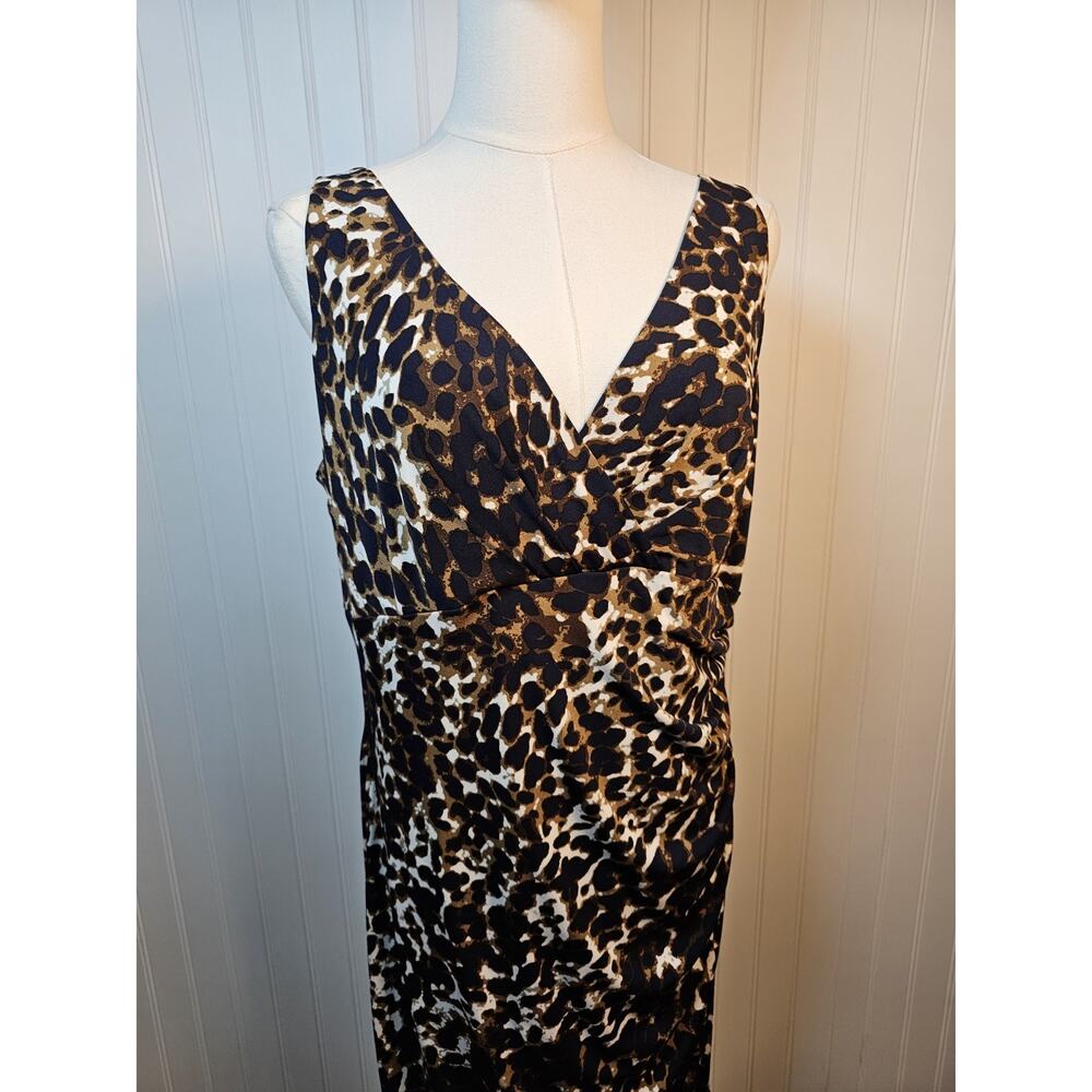 Lauren Ralph Lauren Leopard Print Cocktail Dress Women’s Size 16 Stretch Party - Picture 2 of 7